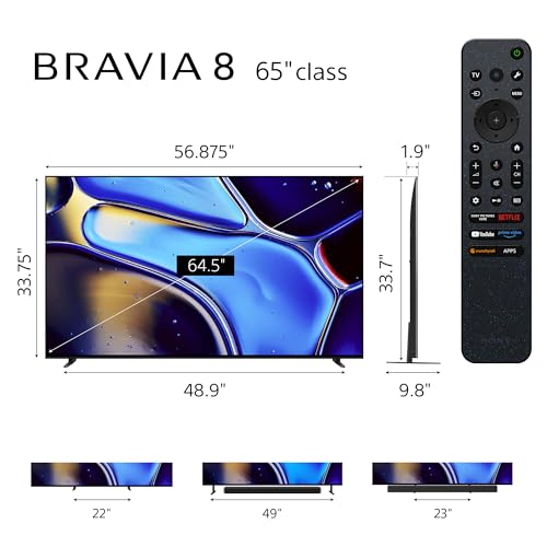 Sony 65 Inch OLED 4K Ultra HD TV BRAVIA 8 Smart Google TV with Dolby Vision HDR and Exclusive Features for PlayStation 5 (K-65XR80)