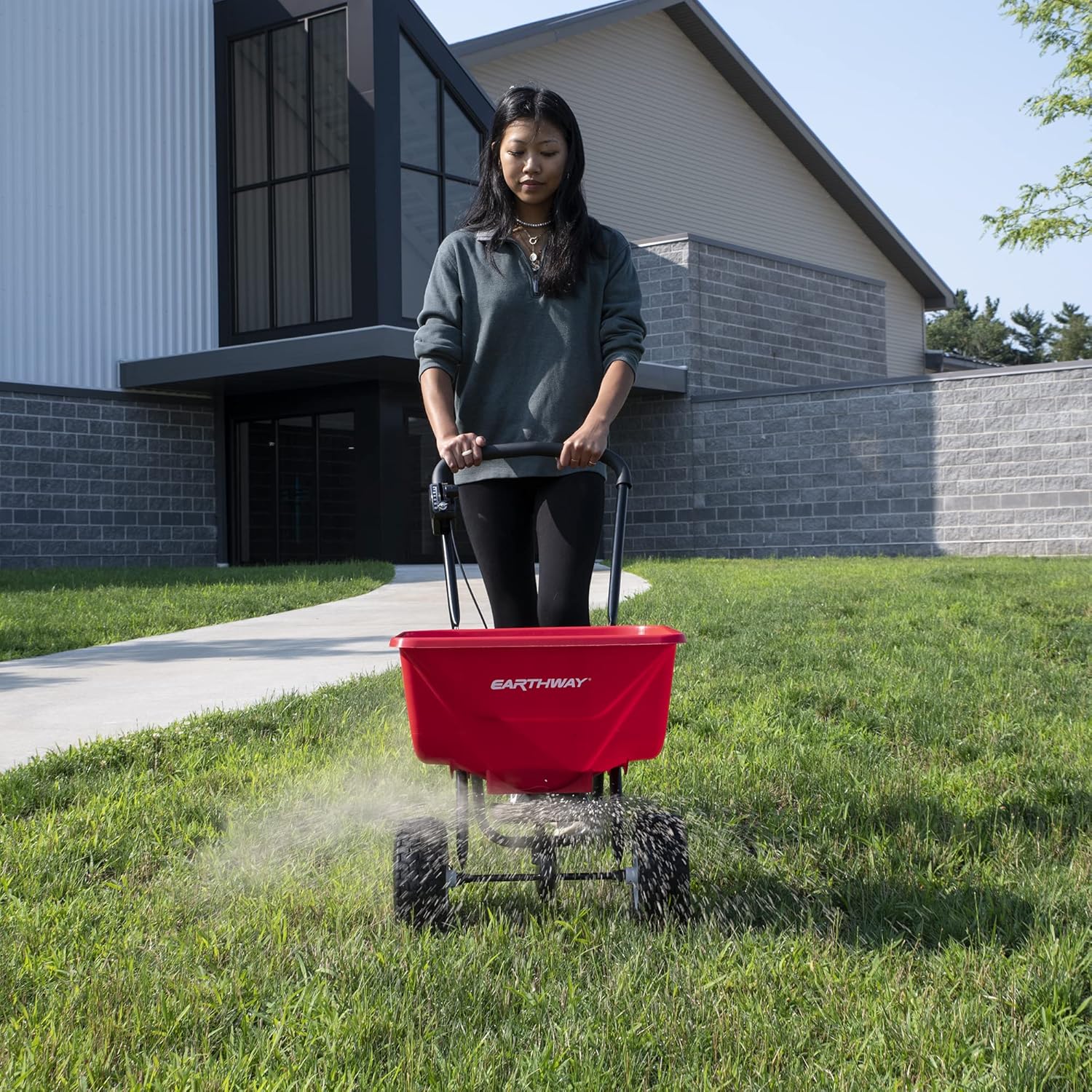 EarthWay 2030 Single Walk-Behind 65 LB Capacity Commercial Broadcast Spreader for Lawns and Gardens — Spreader for Grass, Fertilizer, Seeds — Includes Side Spread Control, Even Spread, Poly Tires Pack of 2