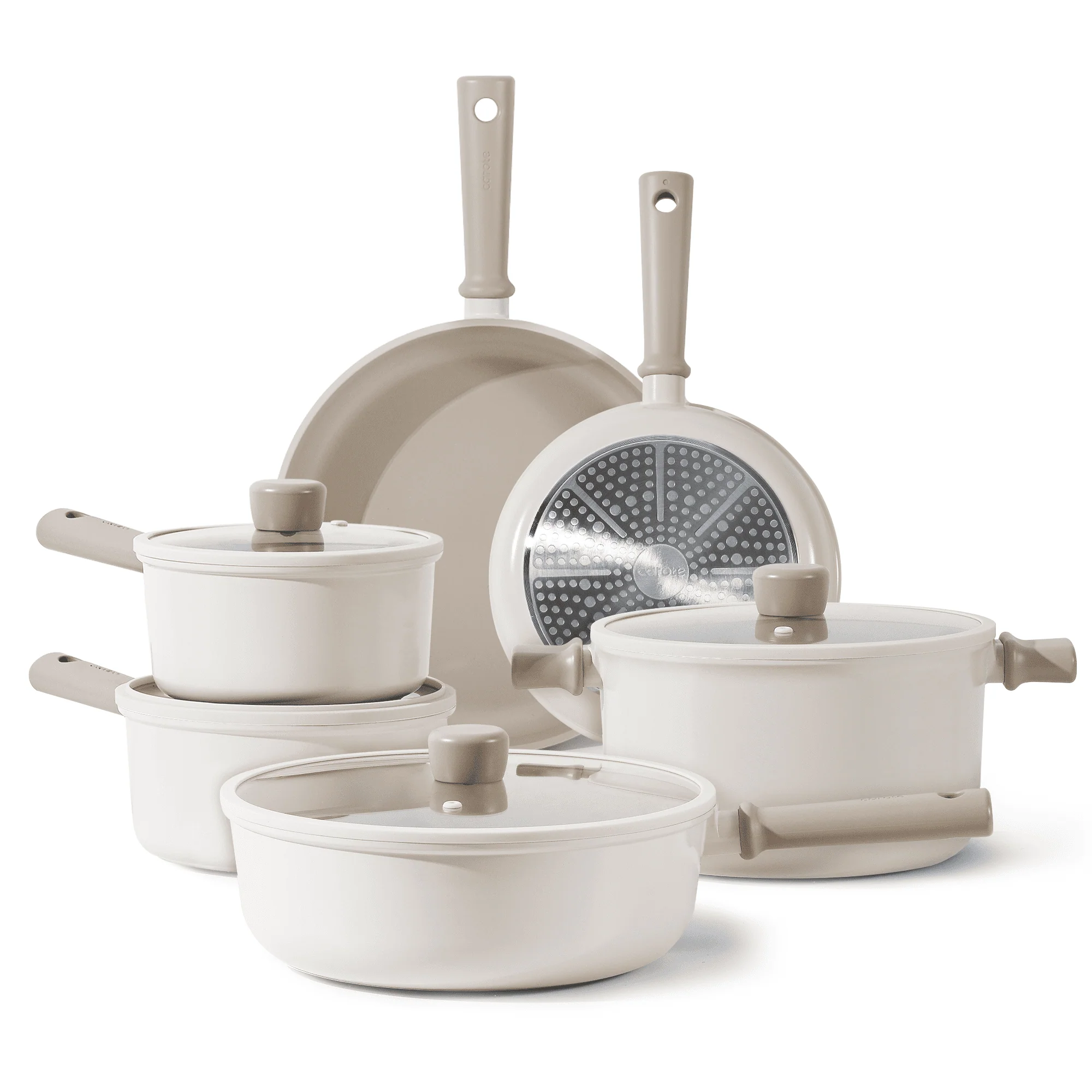 Carote Nonstick Pots and Pans Set, 13 Pcs Induction Kitchen Cookware Sets(Taupe Granite)