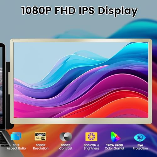 Laptop Screen Extender, 15.6" Portable Monitor for Laptop with 120% sRGB, FHD IPS & USB to HDMI Hub & 235° Rotation, Triple Monitor Extender Plug & Play Fits for All Laptops (Mac/Win/Android)