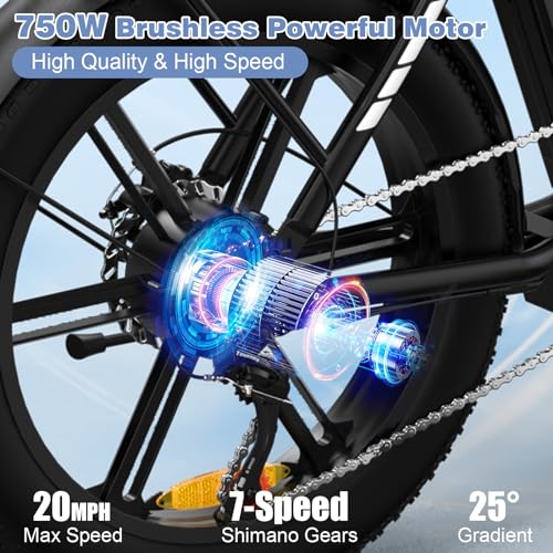 EVERCROSS EK6 Electric Bike 20" x 4.0 Fat Tire Foldable E Bike with 48V 15Ah Removable Battery, 750W Mountain Adult Electric Bicycle with 7 Gears, 55-100KM Long Mileage