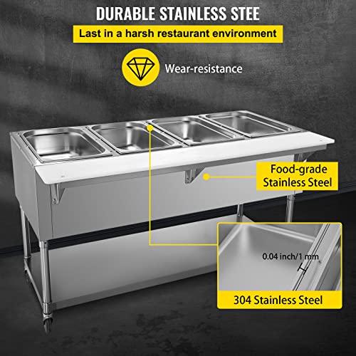 VEVOR Commercial Electric Food Warmer, 2-Pot Steam Table Food Warmer 0-100℃ w/ 2 Lockable Wheels, Professional Stainless Steel Material for Catering and Restaurants