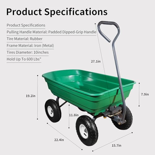 AAIN 600 Lbs Poly Garden Dump Cart,Camping Beach Wagon with 180° Rotating Handle and 10" No-Flat Tires,Practical Heavy Duty Yard carts and Wagons,Quick Release Utility Wheel Barrow Trolley,Green AA078