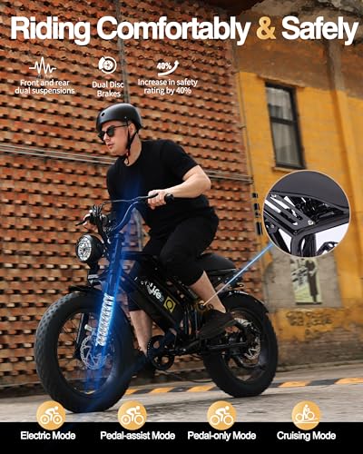 Electric Bike for Adults-1500W Peak Motor 20" Fat Tires 28MPH(Unlock to 35MPH) EBike Moped, 624-1248Wh Removable Battery Bicycle, with Dual Suspension & Brakes Motorcycle, 7-Speed,Spark