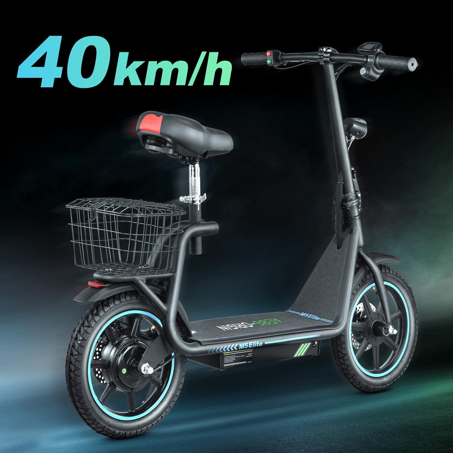 M5 Electric Scooter with Seat, 500W Powerful Motor up to 22 Miles Range, Foldable Electric Scooter for Adults 14" Pneumatic Tire, Max Speed 25Mph, Foldable Commuter Scooter with Basket