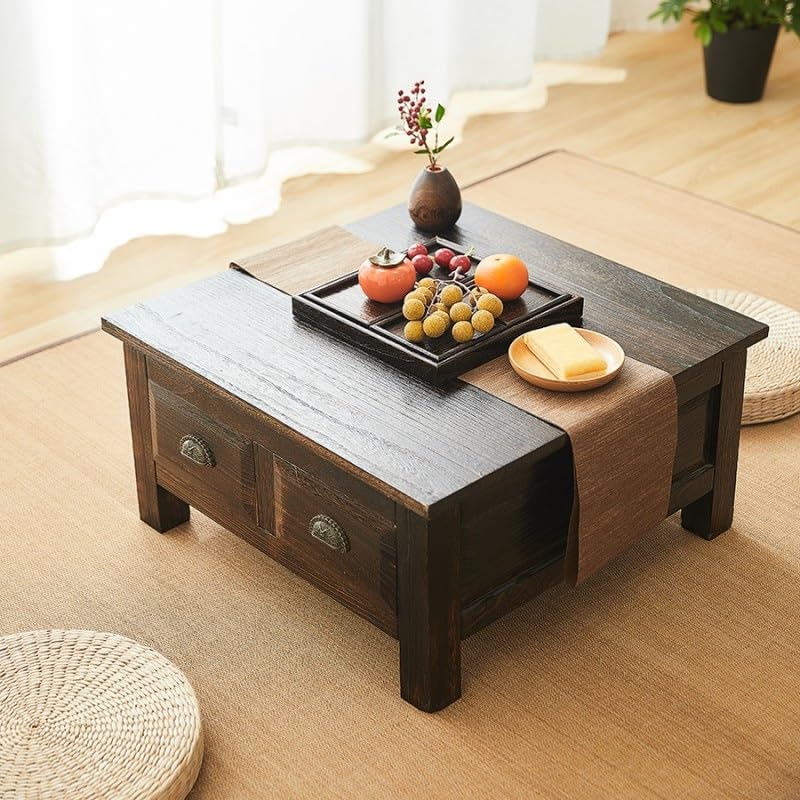 Sofa Table Old Chinese Style Dining Table Wooden Storage Cabinet with Wooden Lace Paulownia Furniture Traditional Family Dining Table Tea Table Tea Table (Size : Rectangle)