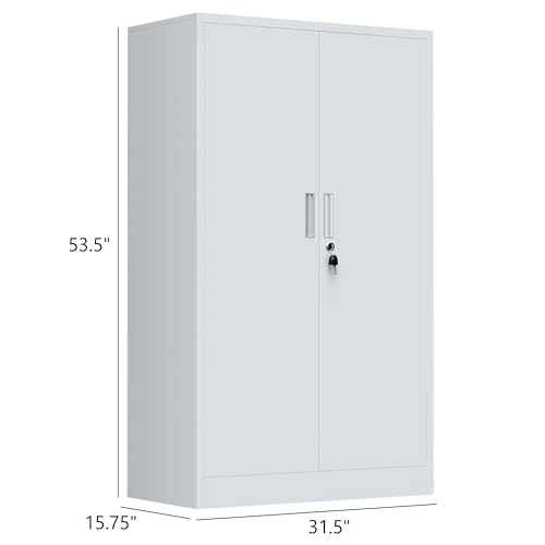 Metal Storage Cabinet with Locking Doors and Adjustable Shelves, 53.5-Inch Tall Lockable Storage Cabinets for Home Office Garage Kitchen Pantry (Black)