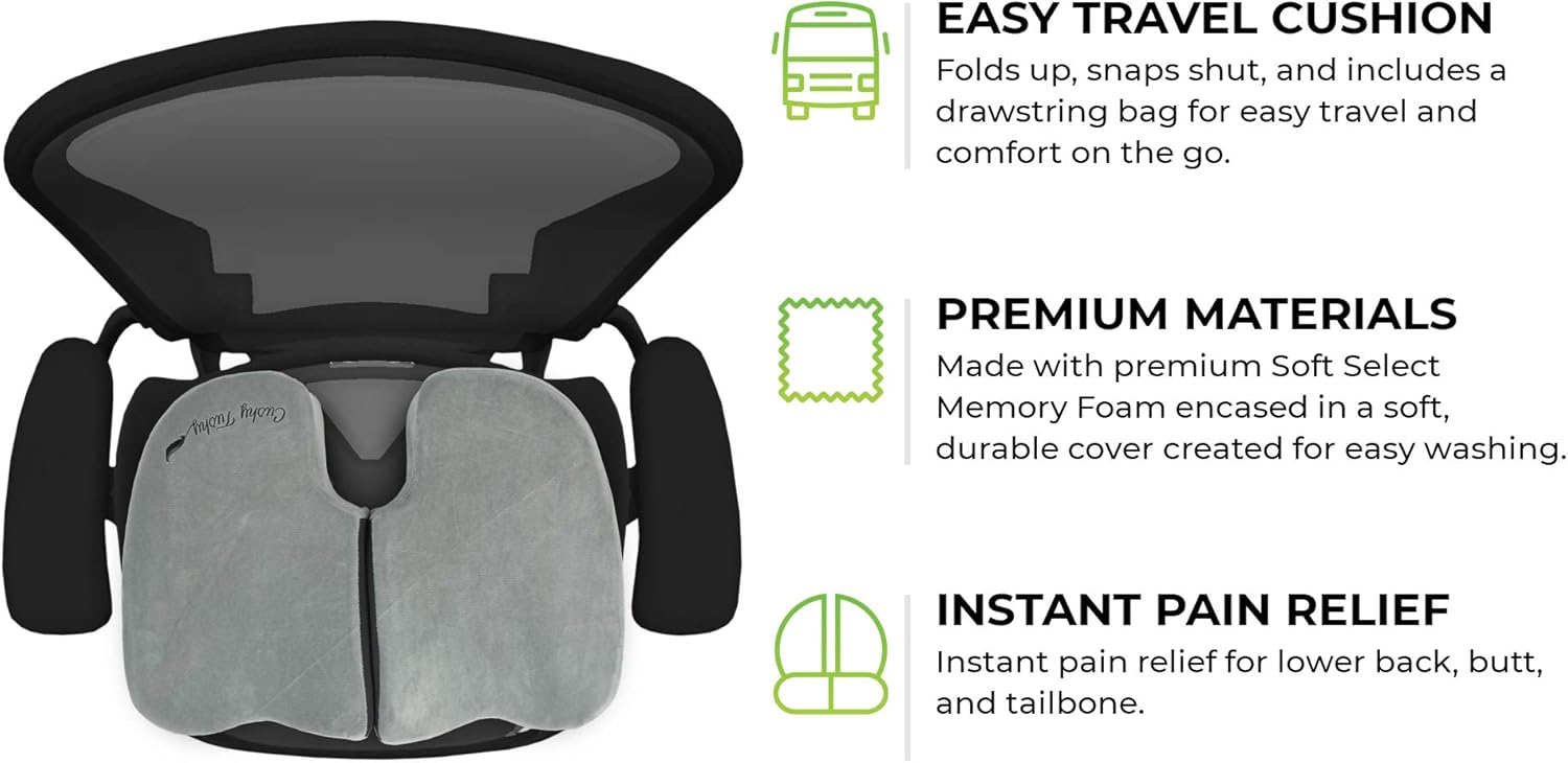 CushyTushy Premium Foldable Piriformis Cushion - Piriformis Relief Cushion for Home Use, Office Chairs, and Car Seats - Piriformis Syndrome Relief