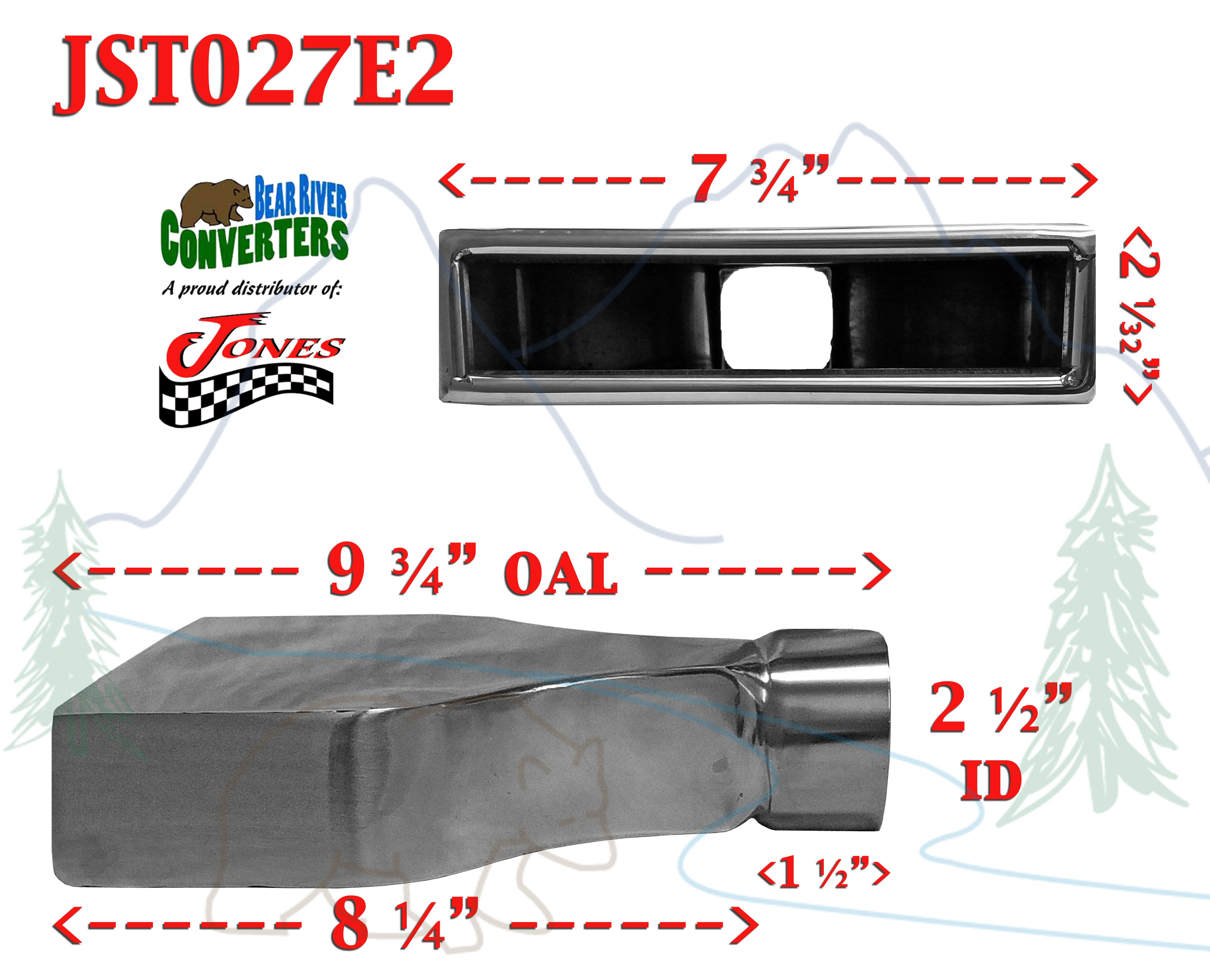 JST027E2 2.5x22 Black Chrome Rectangle Camaro Exhaust Tip 2 1/2x22 Inlet / 10x22 Long