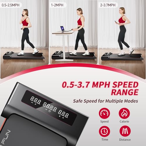 RHYTHM FUN Walking Pad Under Desk Treadmill, Walking Pad Treadmill 300 LB Capacity with Remote Control, Portable Treadmill for Office/Home Lightweight, Mini Treadmill with 3 Window LED Display