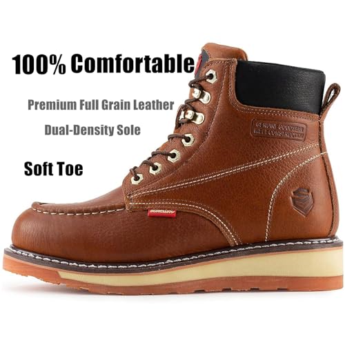 SUREWAY Mens Heavy Duty Soft/Composite/Steel Toe Work Boots for Men-Comfortable,Goodyear Welt,Full Grain Leather,6 in Wedge Moc Toe Construction Boots/Shoes