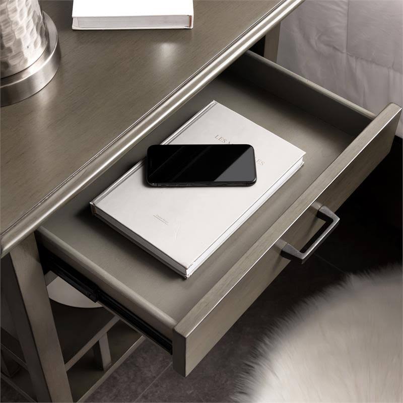 Leick Home Favorite Finds Basket Shelf Nightstand with Top AC/USB Charging Gray - 9070-GR