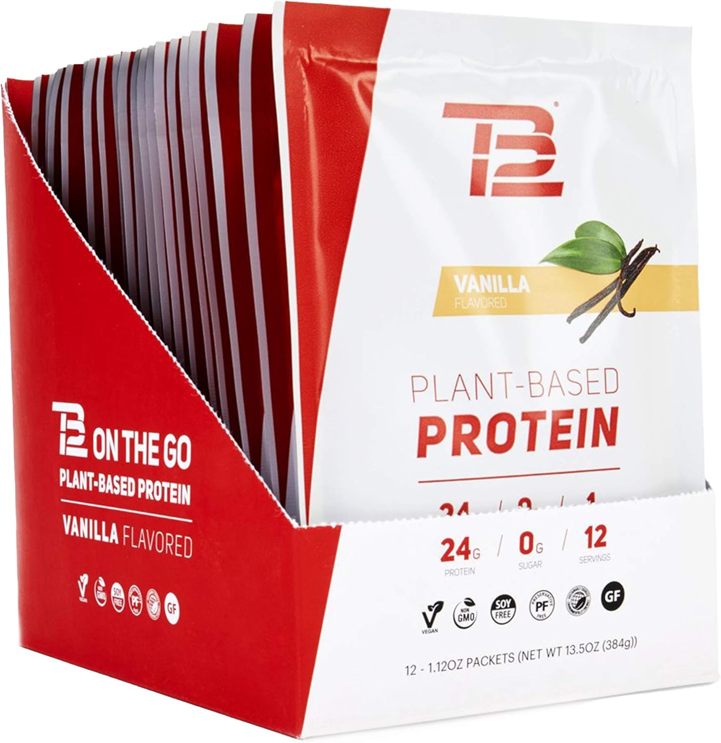 TB12 Plant Based Protein Powder, Sustainably Sourced Pea Protein, Vanilla, Vegan, 1g Net Carb, Non-GMO, Dairy-Free, Sugar-Free (18 Servings / 1.26lbs) Pack of 2