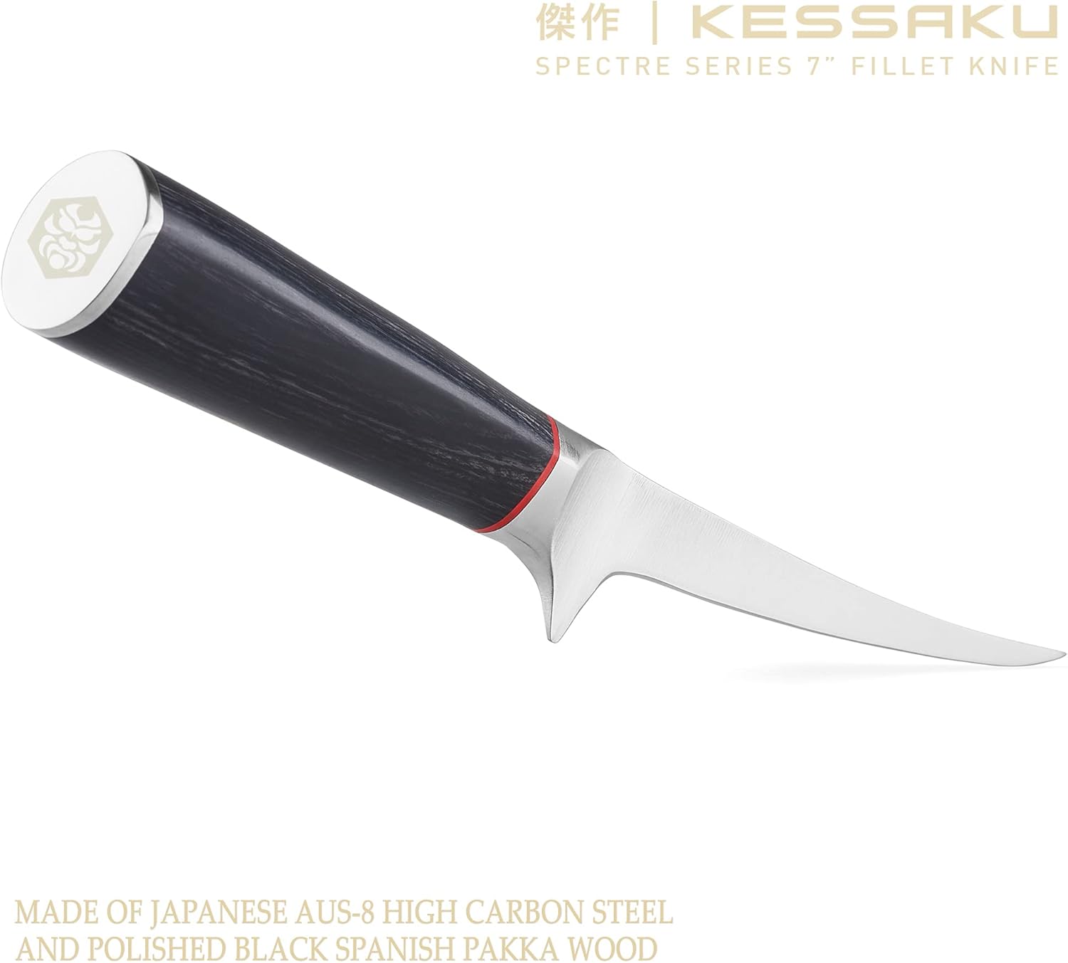 Kessaku 7-Inch Flexible Fillet Knife - Spectre Series - Forged Japanese AUS-8 High Carbon Stainless Steel - Pakkawood Handle with Blade Guard
