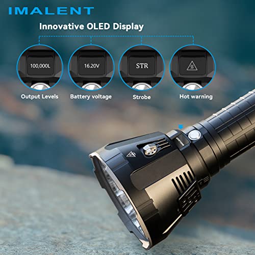 IMALENT MS18 Powerful Bright Flashlight 100,000 Lumens, Flashlights High Lumens Rechargeable with 18pcs Cree XHP70.2 LEDs and OLED Display, LED Flashlight for Emergencies, Camping