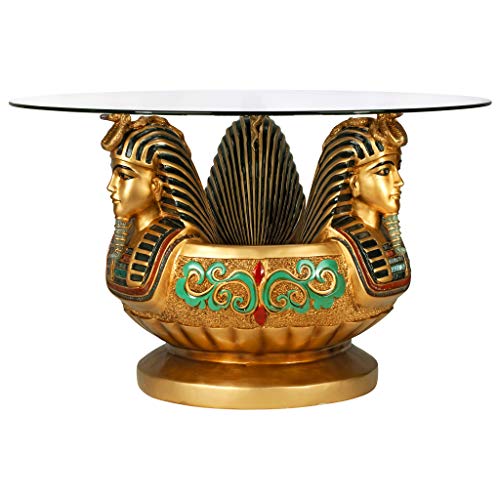 Design Toscano Three Heads of Tutankhamen Egyptian Coffee Cocktail Table, 31 Inch, full color