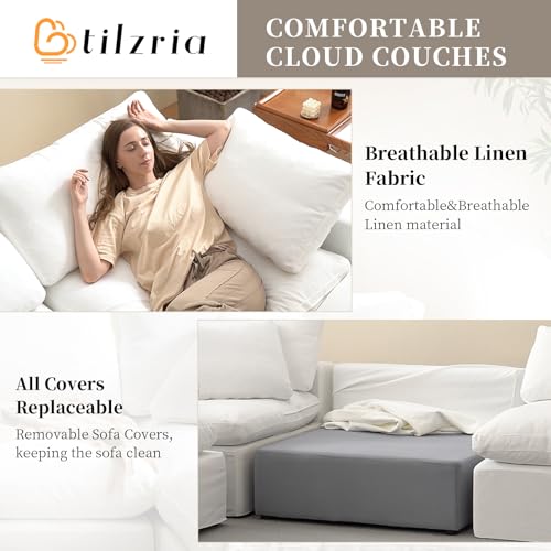 Extra Large U-Shaped Sectional Cloud Couch,Down Filled Sofa,Detachable Sofa Covers,Deep Seat Modern Modular White Sofa,Comfy Comfortable Furniture for Living Room