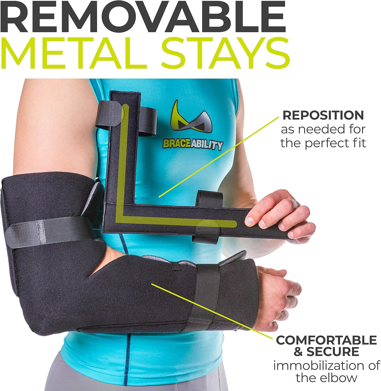 BraceAbility Elbow Immobilizer Brace | Removable Long Arm Cast and Soft Forearm Orthosis Splint for Broken Supracondylar, Distal Humerus, Proximal Ulna Fracture or Olecranon Bursitis (L/XL) Pack of 2