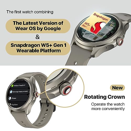 Ticwatch Pro 5 Smartwatch for Men Snapdragon W5+ Gen 1 Wear OS Smart Watch 80 Hrs Long Battery Life Health Fitness Tracking 5ATM Water Resistance GPS Compass Android Only Compatible, Obsidian