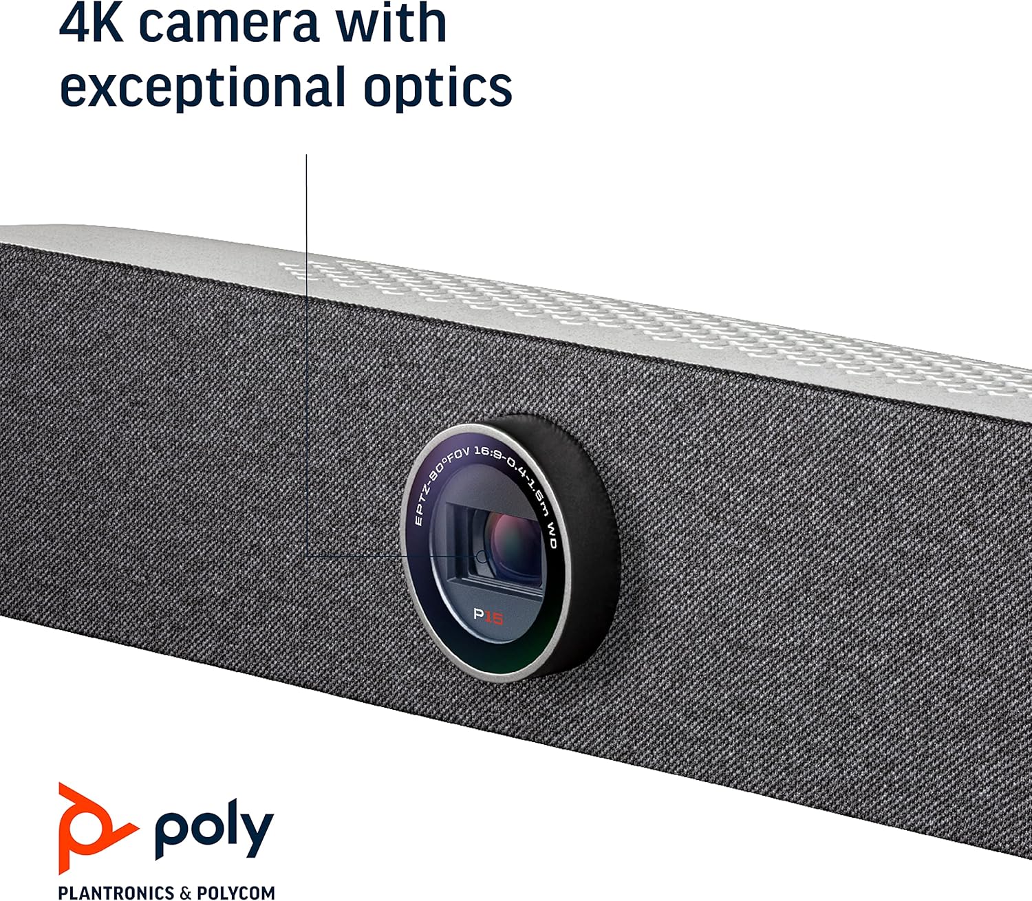 Poly Studio P15 Personal Video Bar (Plantronics + Polycom) - Complete Audio + Premium 4K Webcam Solution - Camera, Mics & Speaker - Home Office/Focus Room -Works w/Zoom (Certified) & Teams (Certified)