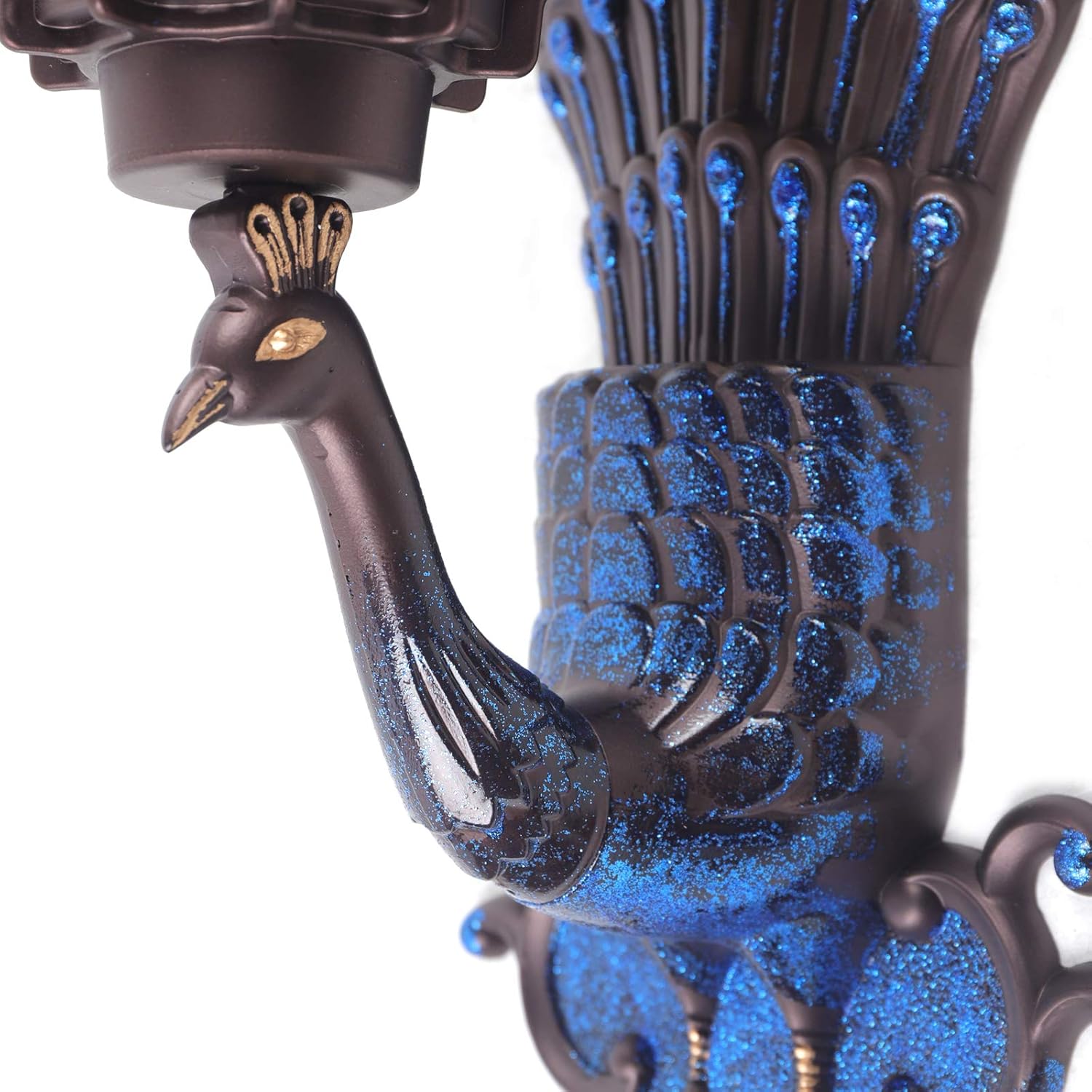 Peacock Wall Light Sconces, Metal and Glass Stained Wall Lamp Lighting LED Antique Wall Mounted Lamp,Peacock Shades Bedroom Bedside Wall Sconces Fixture,E27