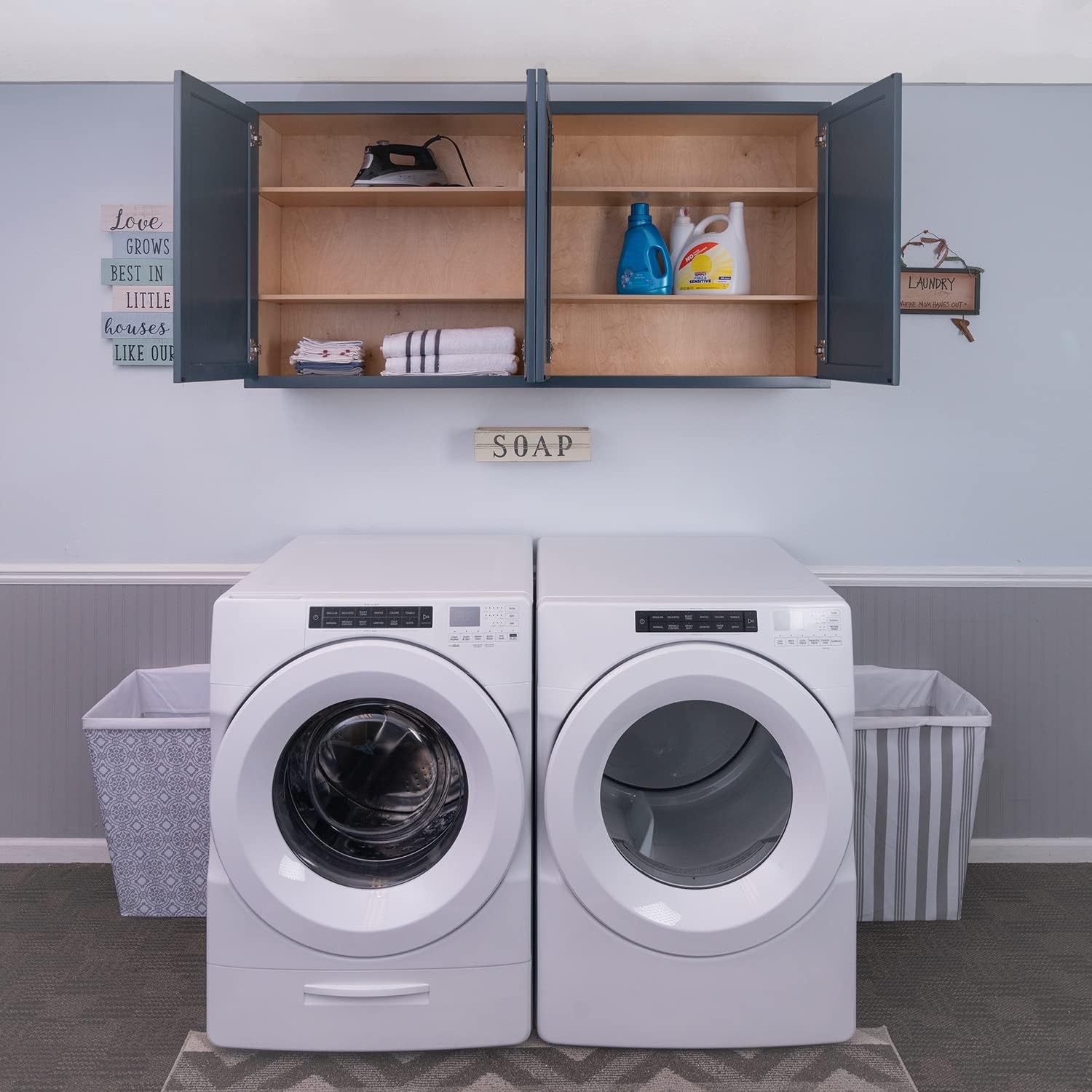 RTA (Ready-to-Assemble) Cabinets | Needlepoint Navy Starter Laundry Room Kit | 60" Wide | 2 x 30 W x 30" H x 12" D | Storage Cabinets | Shaker Cabinets