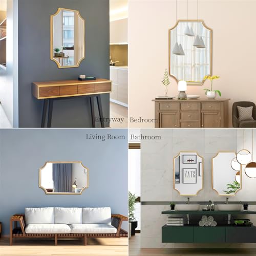Kelly Miller 30"x40" Large Gold Bathroom Mirror for Wall, Gold Scalloped Vanity Mirror Bevelled Framed Decorative Mirror for Master Bath Half Bath Entrance Hallway Bedroom Living Room Fireplace Mantle