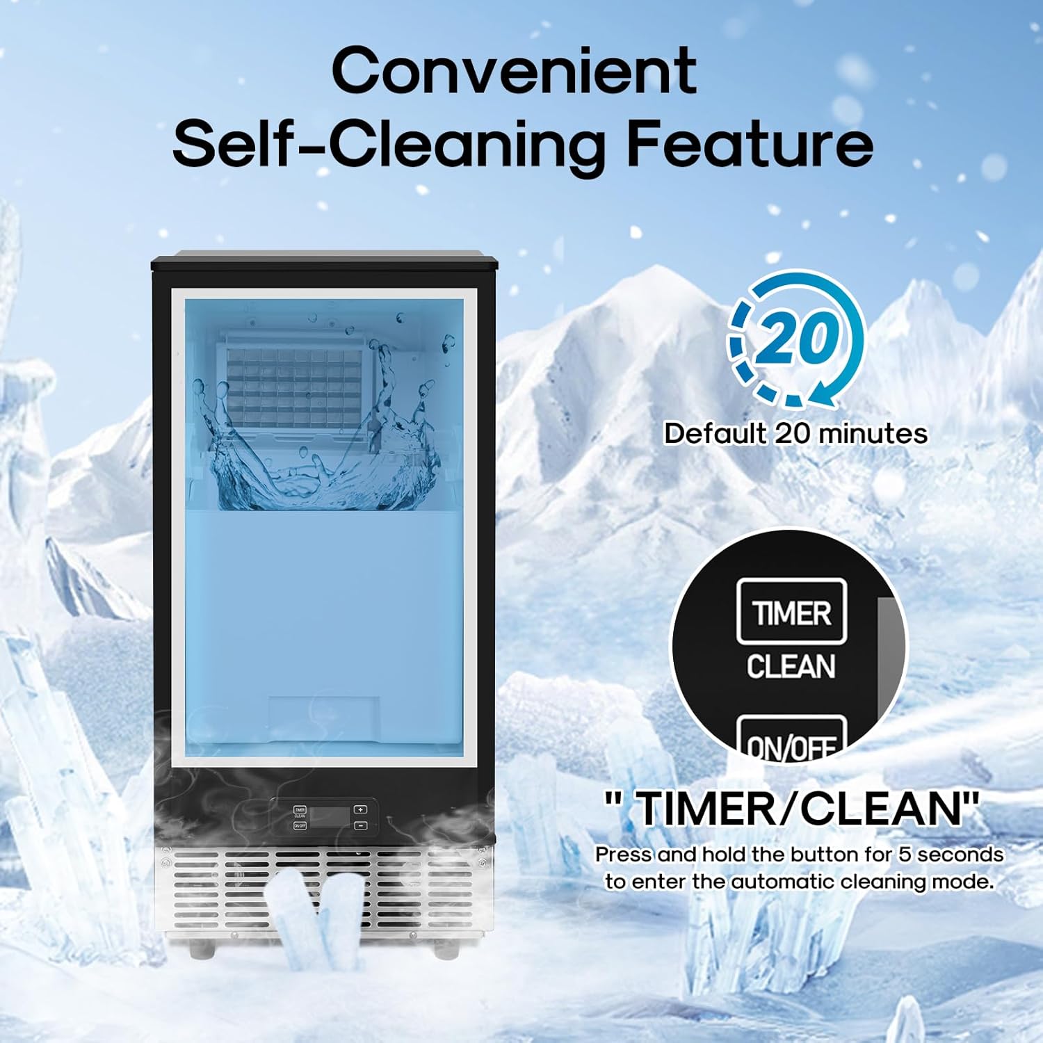 ICEPURE Commercial Ice Maker, Built in/Under Counter Ice Maker Machine with Drain Pump, 80 Lbs/24H, Auto-Cleaning, 24H Timer, 26Lbs Storage, Stainless Steel, Perfect for Commercial & Home