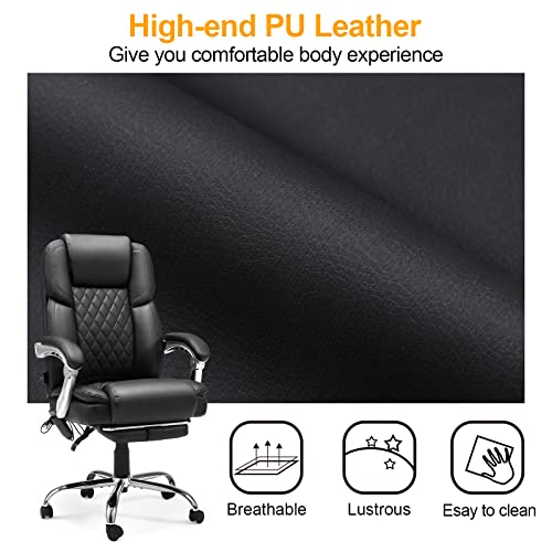 HOMREST Executive Office Chair, Ergonomic Office Chair with 4 Points Massage,Big and Tall Office Chair with Heat,Home Office Desk Chair,White