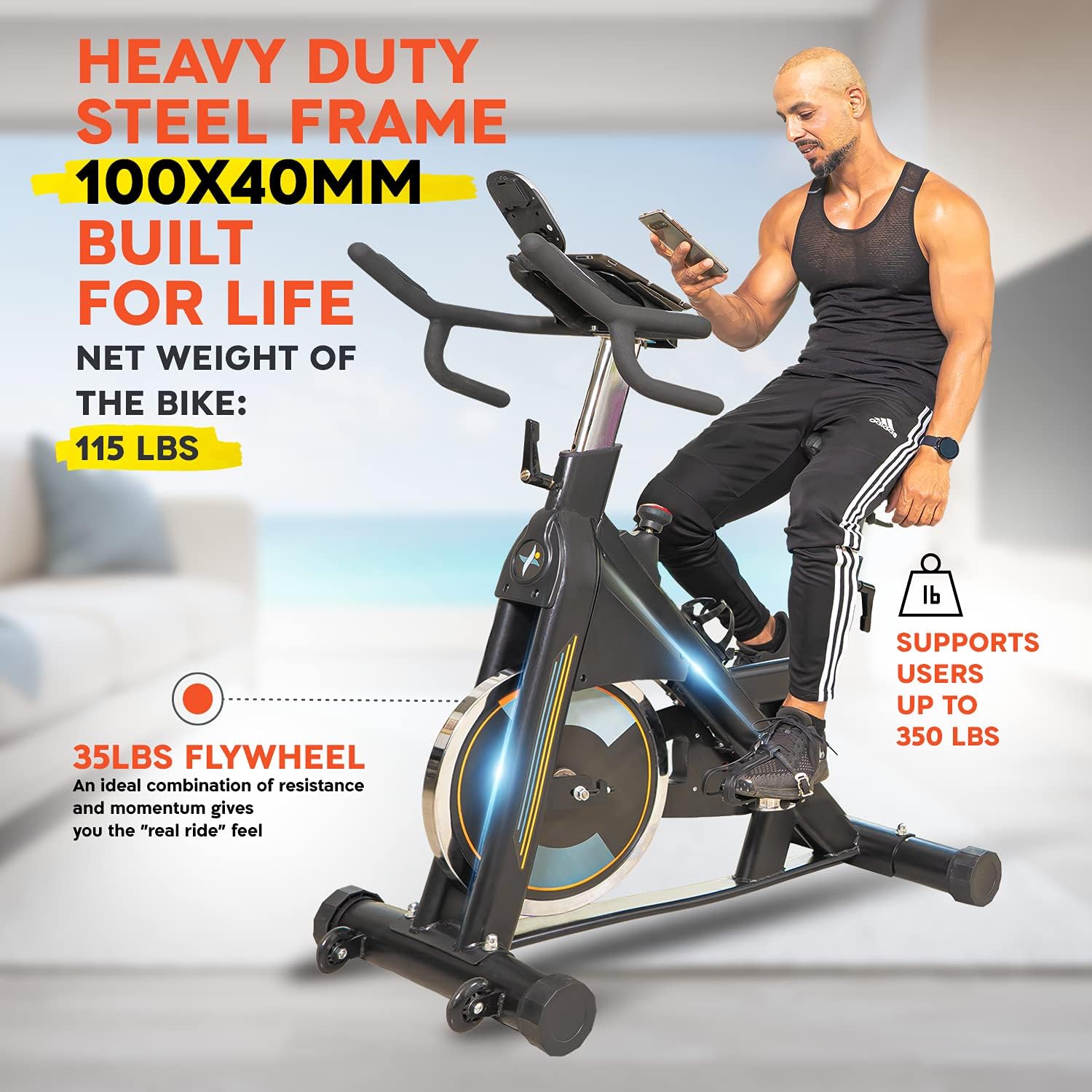 Indoor Exercise Bike Heavy-Duty 115 LB Magnetic Resistance, Includes 2X1 lb Dumbbells, Stationary Cycling Bikes for Home Exercise