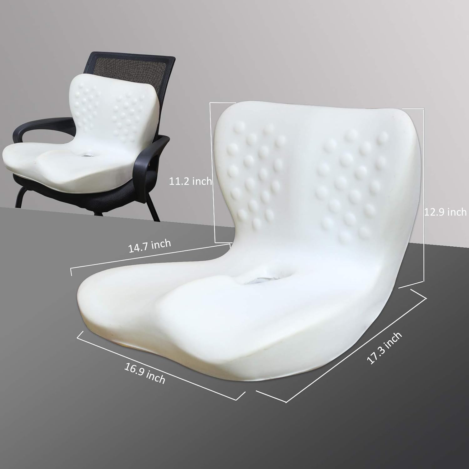 Seat Cushion with Lumbar Support Pillow for Office Chair - Coccyx Memory Foam Cushions for Sciatica, Lower Back Tailbone Pain Relief - Grey