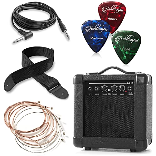 Ashthorpe Full-Size Dreadnought Cutaway Acoustic Electric Guitar Package with 10 Watt Amp - Black