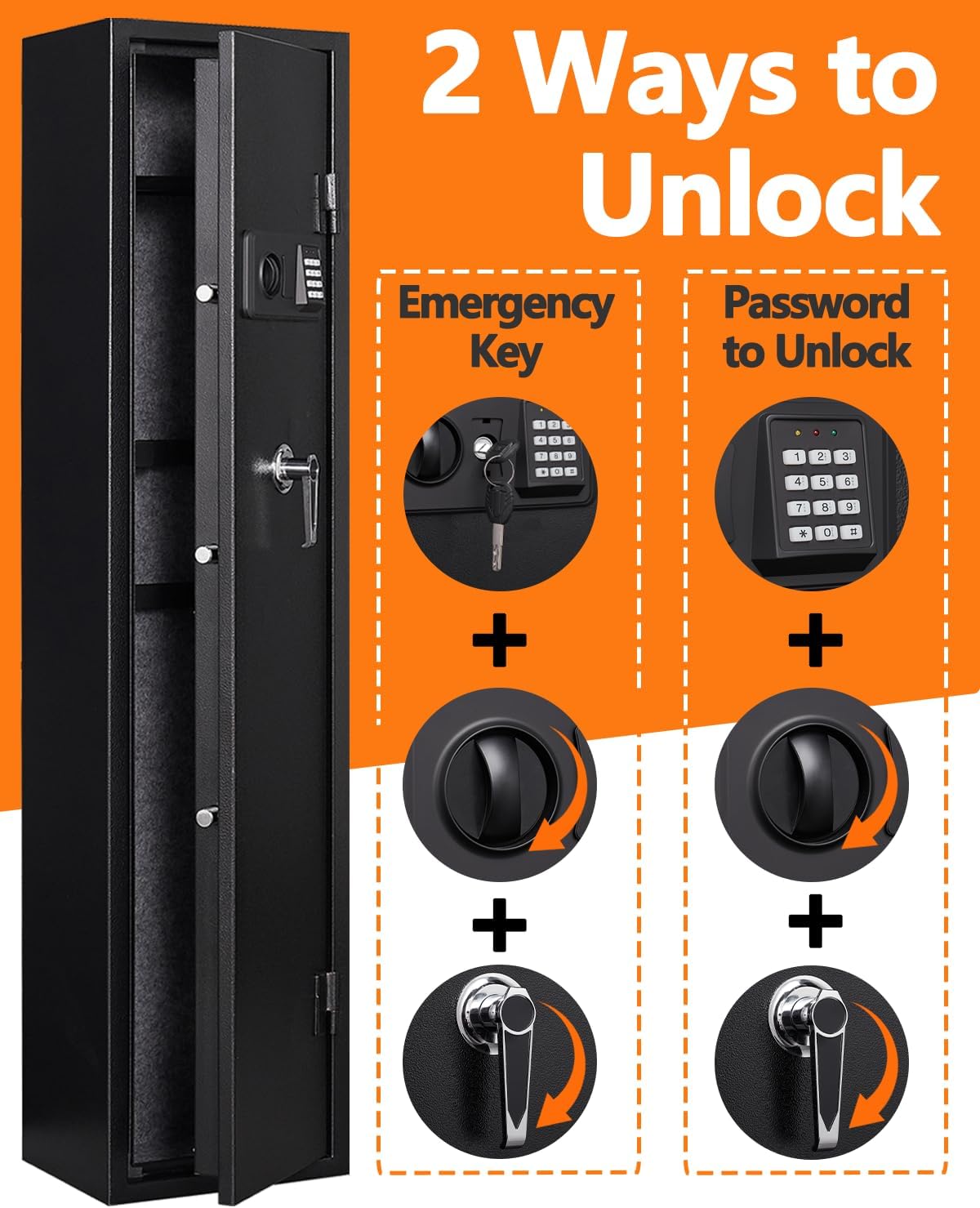 6-5 Gun Safe,Gun Safes for Home Rifle and Pistols, Quick Access Rifle Safe,Gun Safes for Home Rifle and Shotguns with Adjustable Dividers & Racks, Dual Alarms & Silent Mode