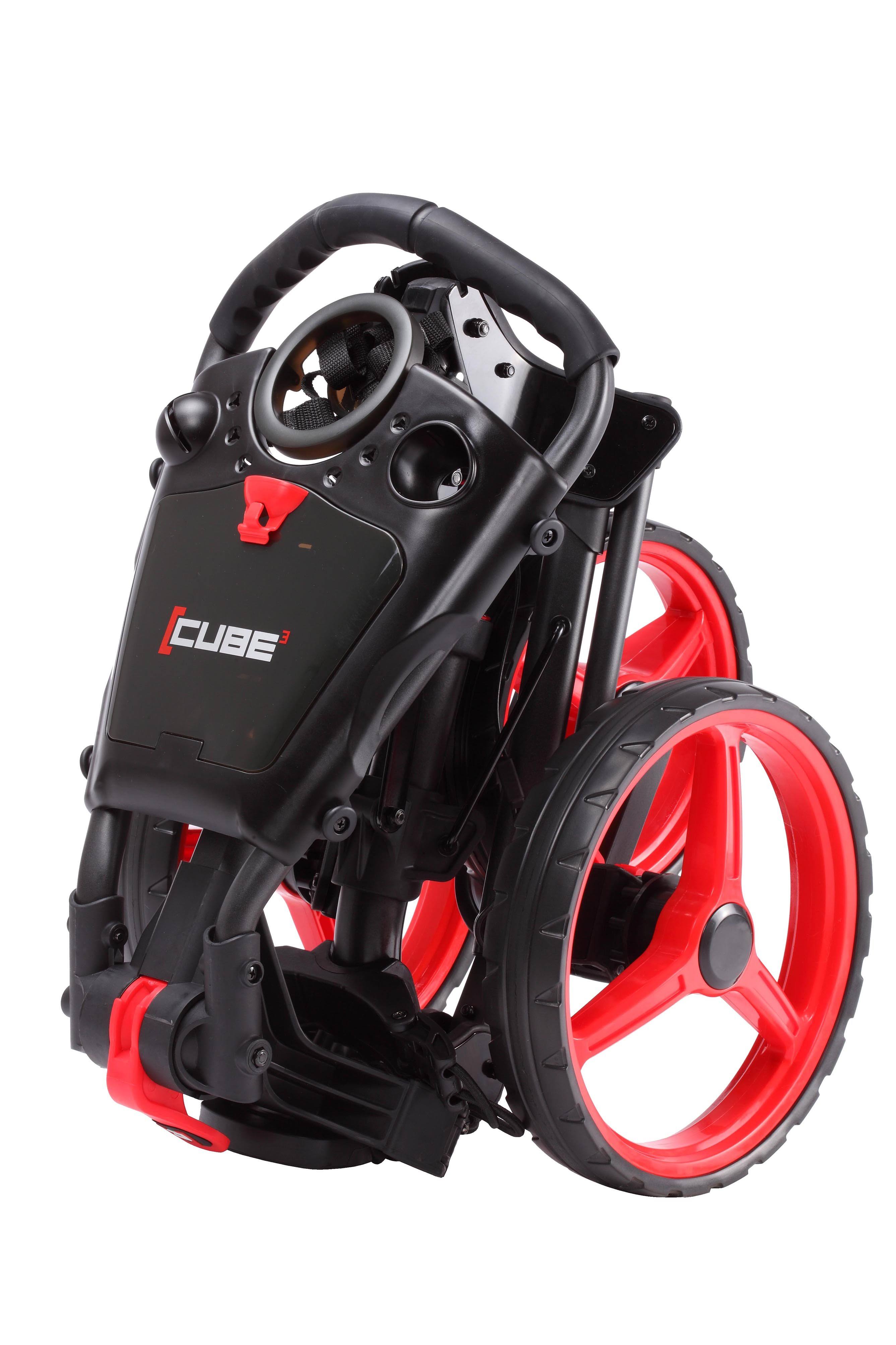 Cube Cart 3 Wheel Push Pull Golf Cart - Two Step Open/Close - Smallest Folding Lightweight Golf Cart in The World - Choose Color