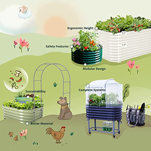 Vego garden Cascading Raised Garden Planter Box Outdoor Metal Galvanized Gardening Bed for Vegetables Herb & Flower, Pearl White