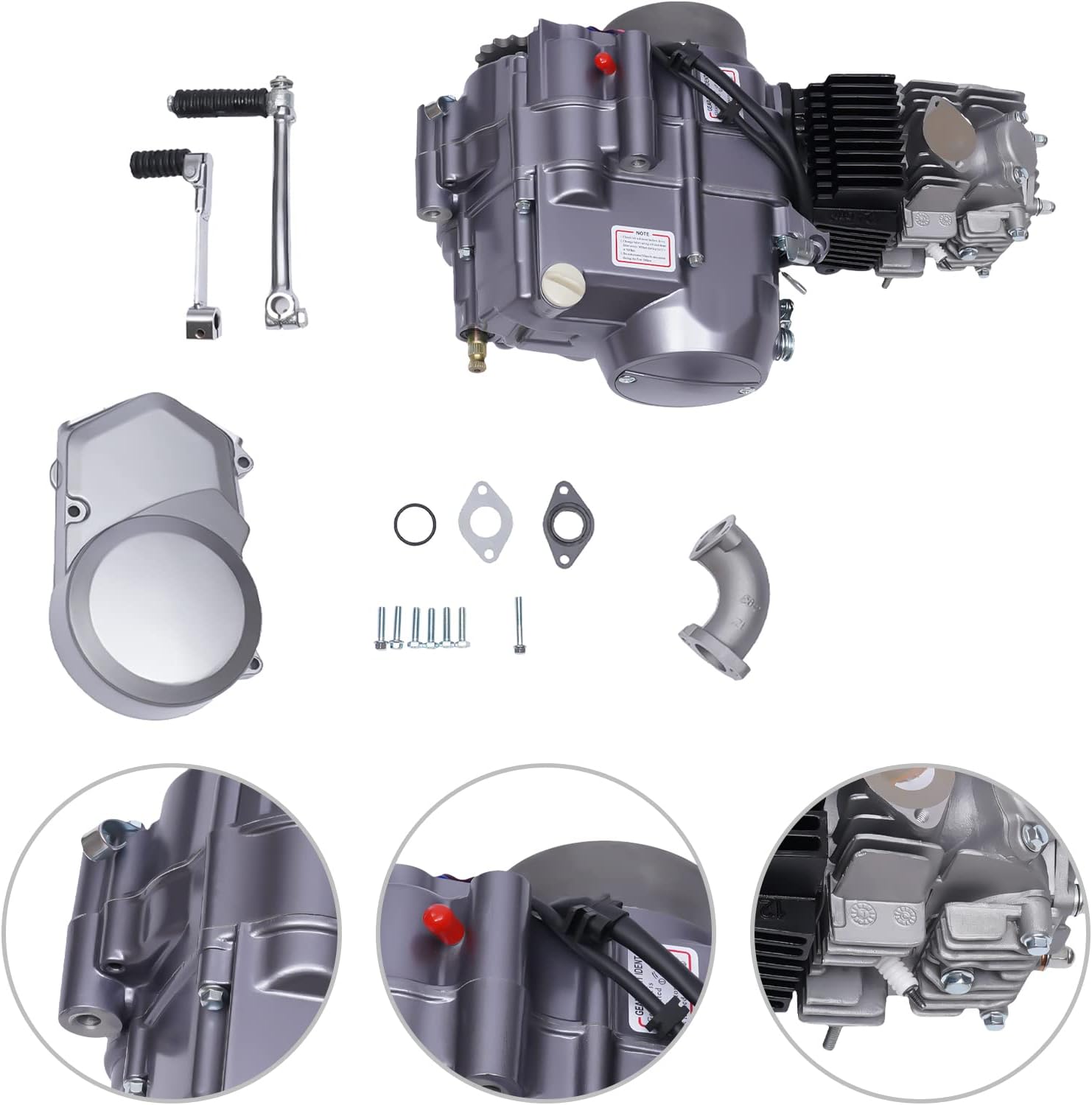 140cc 4 Stroke Engine Motor Replacement Kit, Racing Engine CDI Kick Starter Lever Gear Shift Lever Manifold Set, Single Cylinder Motor
