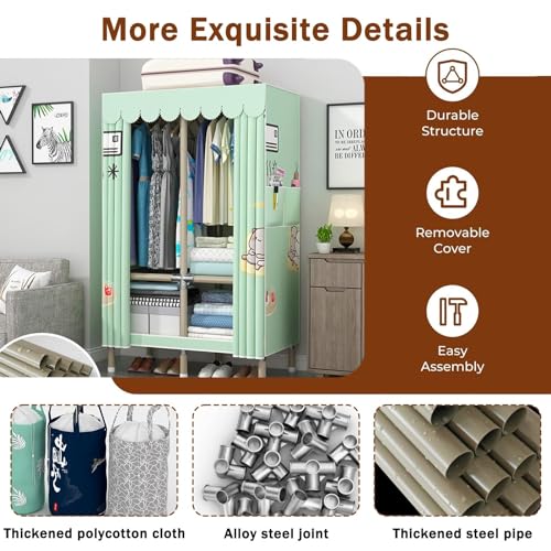 Portable Closets Space Saving Wardrobe - Canvas Wardrobe For Bedroom, Fabric Wardrobe Clothes Storage, Portable Wardrobe With 2 Side Pockets, With Shelves And Hanging Rail, For Bedroom, Living Room(11