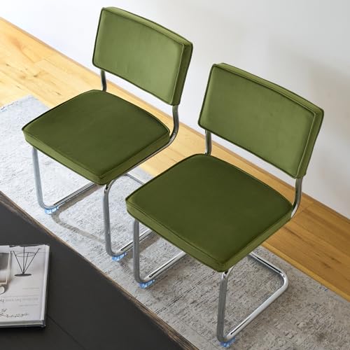 Velvet Dining Chairs,Mid Century Morden Dining Chairs, Minimalistic Style Kitchen & Dining Room Chairs, Upholstered Comfort Chairs with Chrome Metal Legs (Orange, 4PCS Dining Chairs)