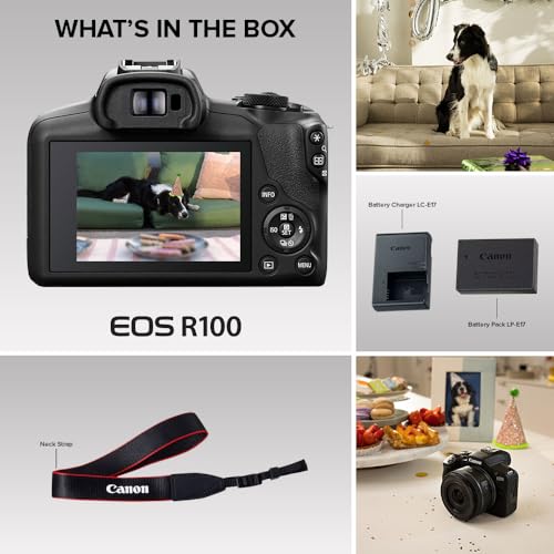 Canon EOS R100 Mirrorless Camera RF-S18-45mm F4.5-6.3 is STM Lens Kit, 24.1 Megapixel CMOS (APS-C) Sensor, 4K Video, RF Mount, Black