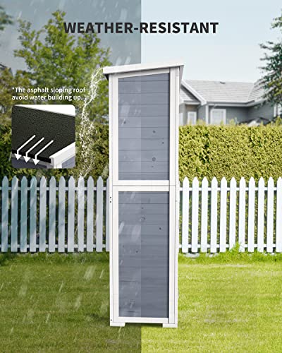 Gizoon Outdoor Storage Cabinet with 3 Shelves, Double Lockable Wooden Garden Shed with Waterproof Roof, Outside Vertical Tall Tool Shed for Yard Patio Lawn Deck-Natural