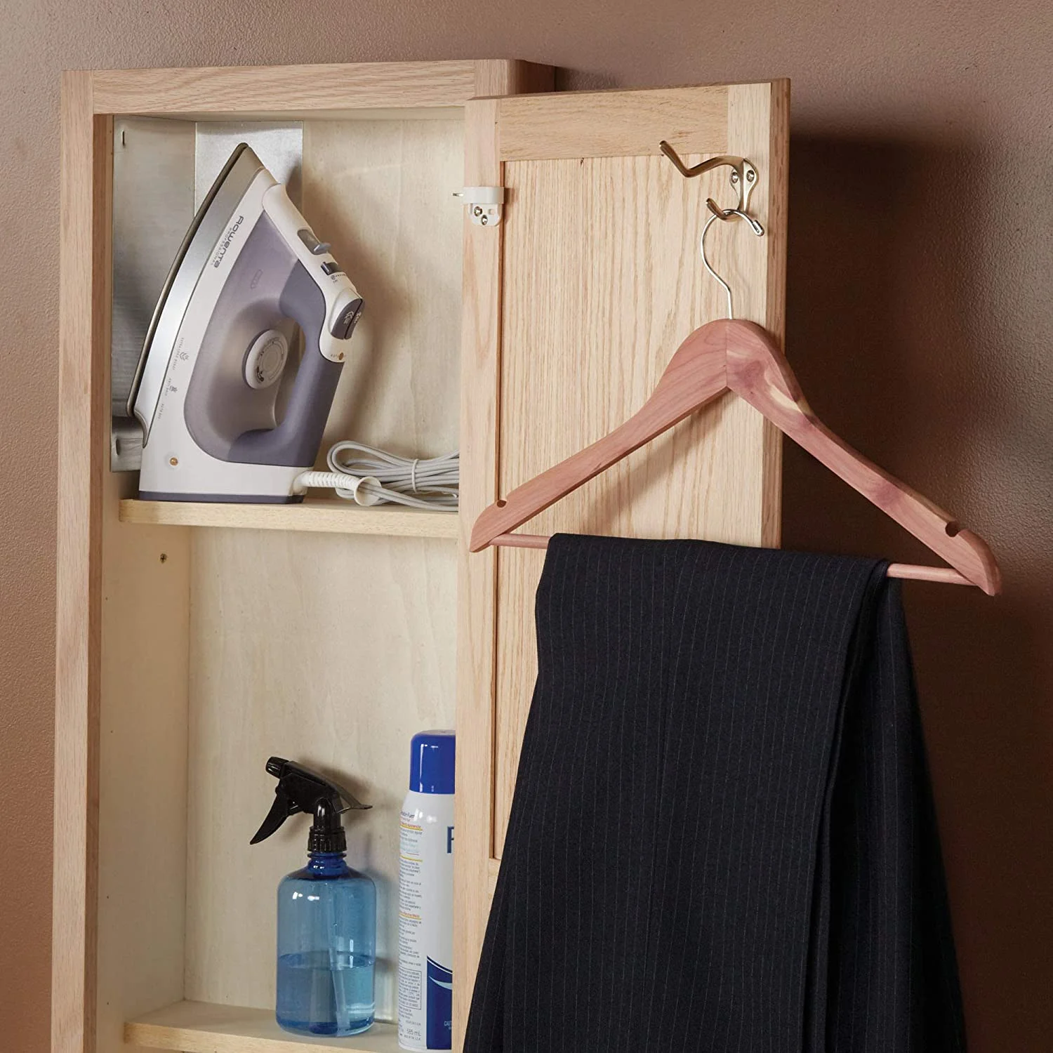 YINCHEN Ironing Board Cabinet, In-Wall Recessed Ironing Board Cabinet with Storage Shelves, Unfinished Wood, Oak