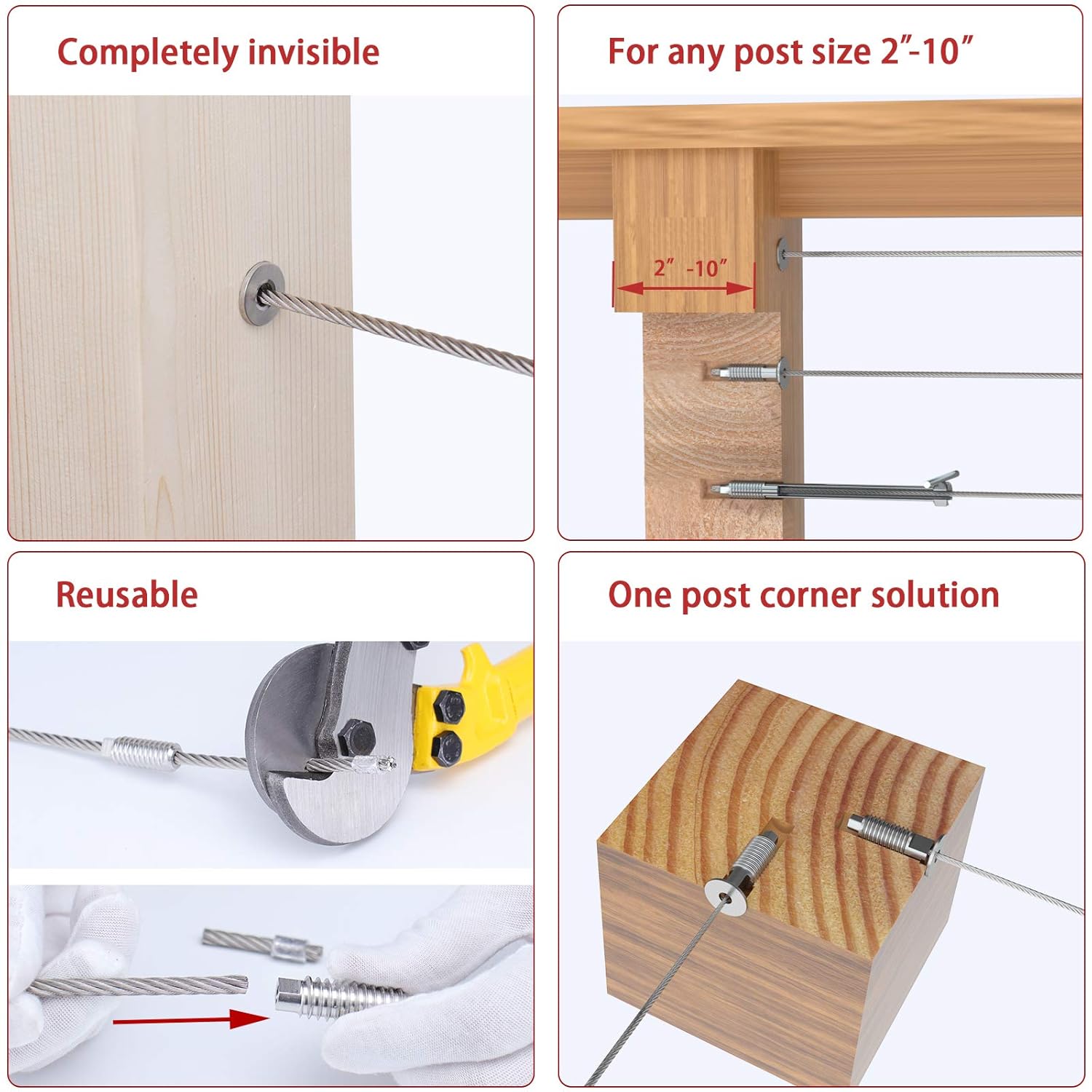 Muzata 40Pack 3/16" Invisible Cable Railing Kit Swage Lag Screw Tensioner CableGenie System Completely Hidden for Wire Rope Wood Posts T316 Stainless Steel 20 Cable Line CR99, CV1 CG1