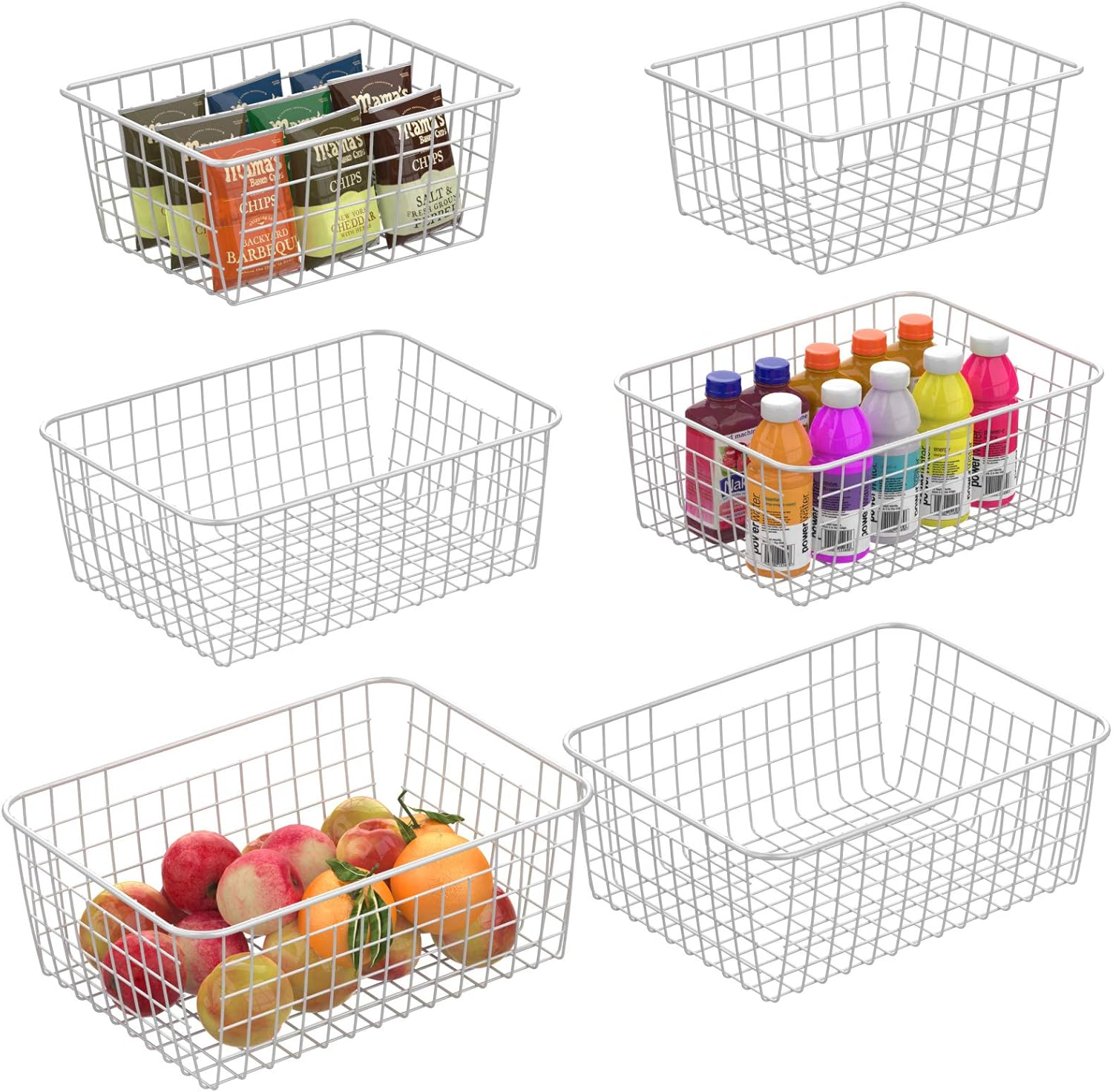 Wire Basket, Warmfill 6 Pack Wire Baskets for Storage Durable Metal Basket Pantry Organizer Storage Bin Baskets for Kitchen Cabinets, Pantry, Countertop, Closets, Black (2 Small, 2 Medium, 2 Large) Pack of 2