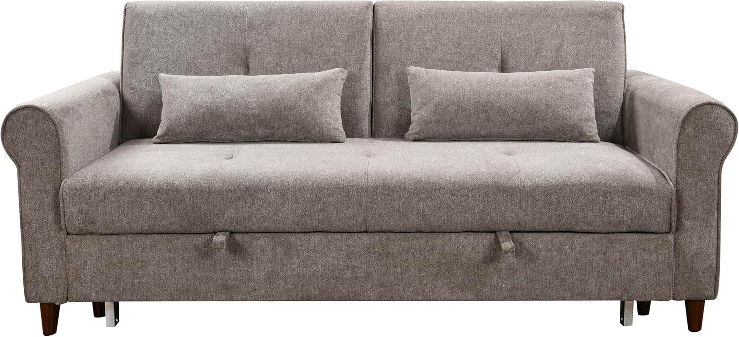3 in 1 Convertible Sleeper Sofa Bed, Modern Fabric Loveseat Futon Sofa Couch with Pullout Bed,2 Pillows,Small Love Seat Lounge Sofa with Rolled Arm,USB Charging Port, Furniture for Living Room, Brown