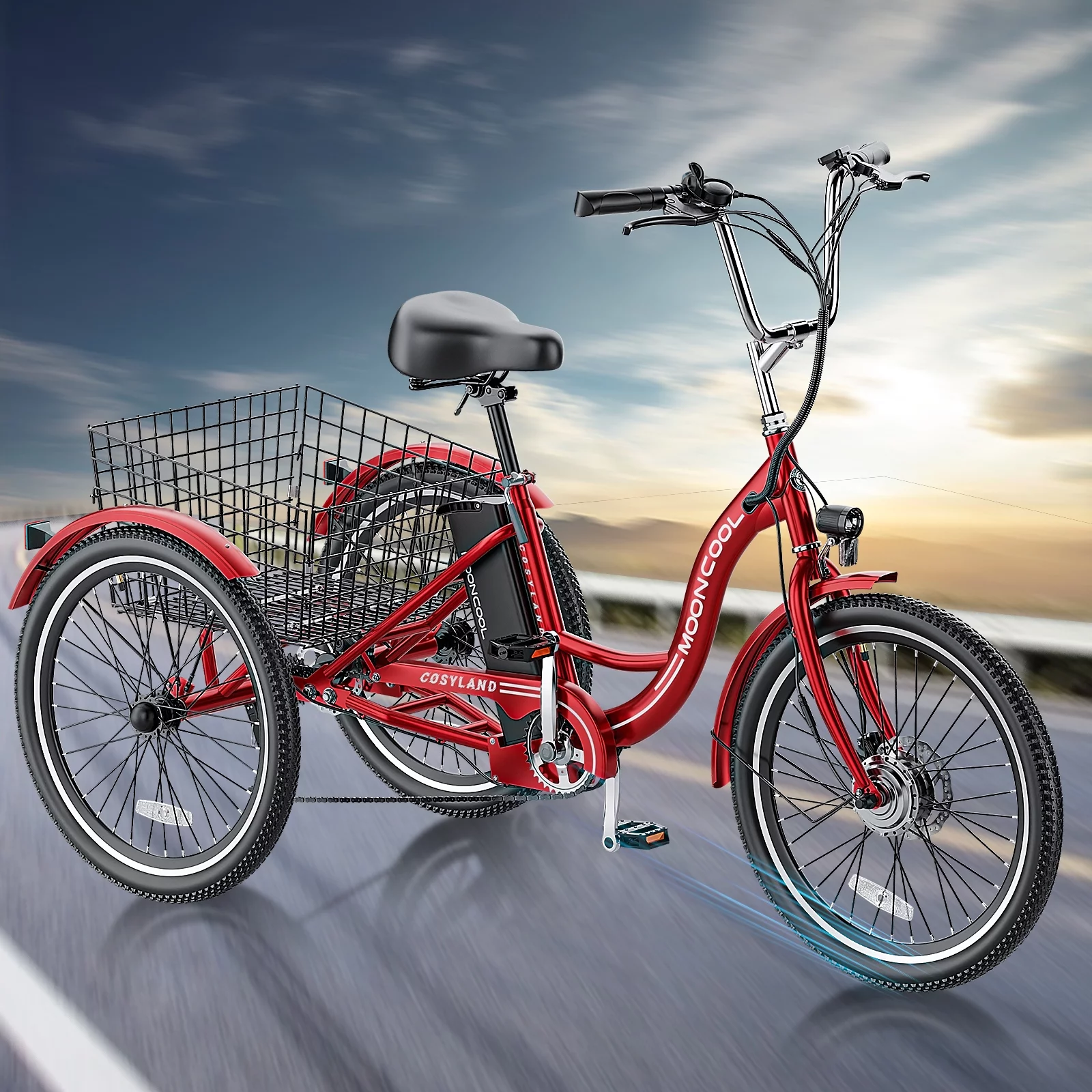 Ficisog 24" Adult Electric Tricycles, 350W 7-Speed Electric Tricycle with Removable Lithium Battery, Unisex 36V 14.5AH