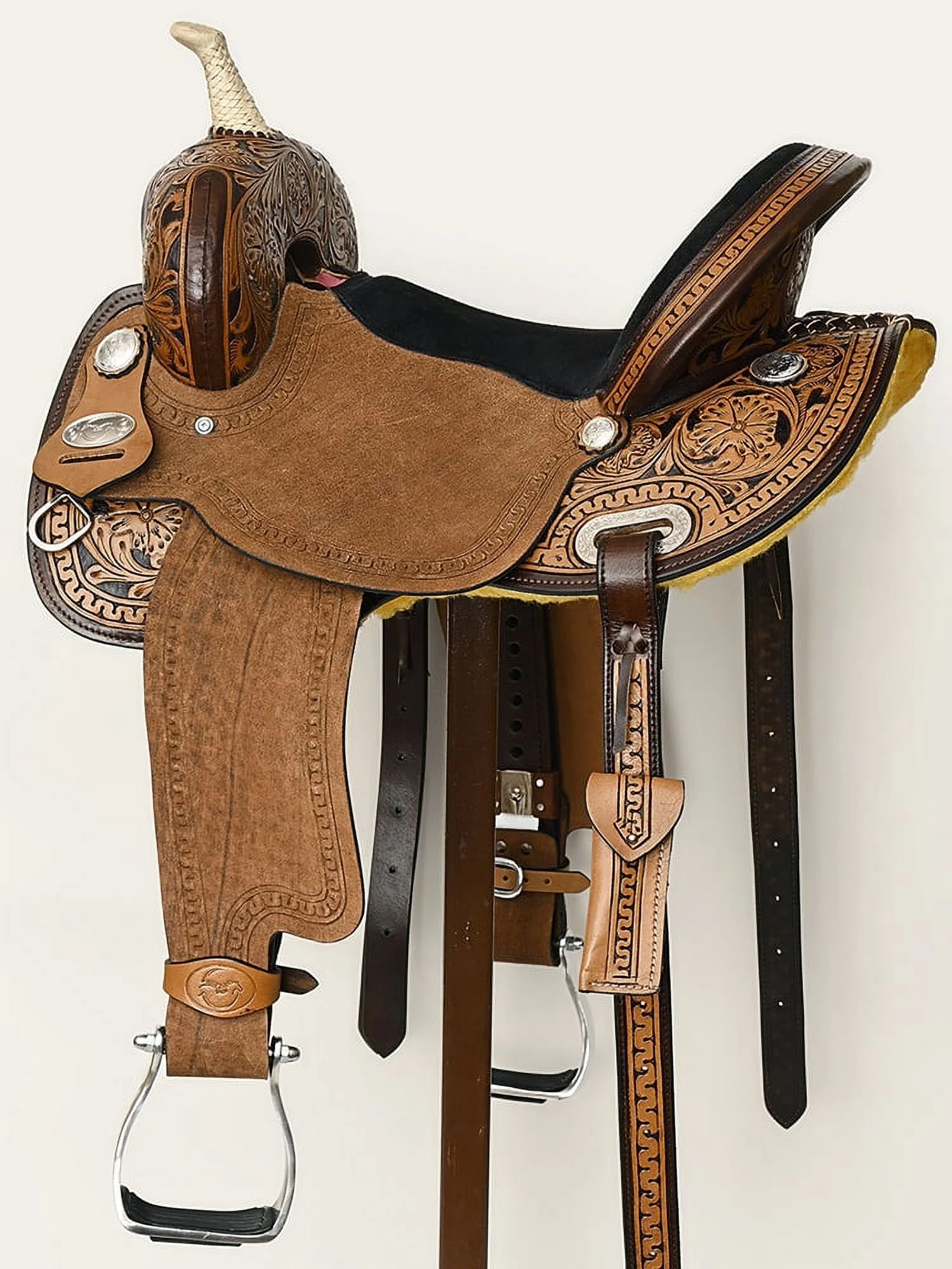16ZI 17 In Comfytack Western Horse Barrel Racing Trail Pleasure  American Leather Saddle Tack Set With Reins Dark Brown