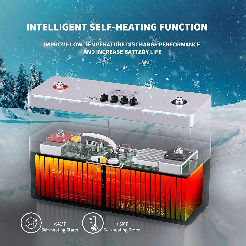 Renogy 12V 100Ah LiFePO4 Deep Cycle Lithium Battery, over 4000 Cycles, Built-in BMS, Backup Power for RV, Marine, Off-Grid System, Maintenance-Free