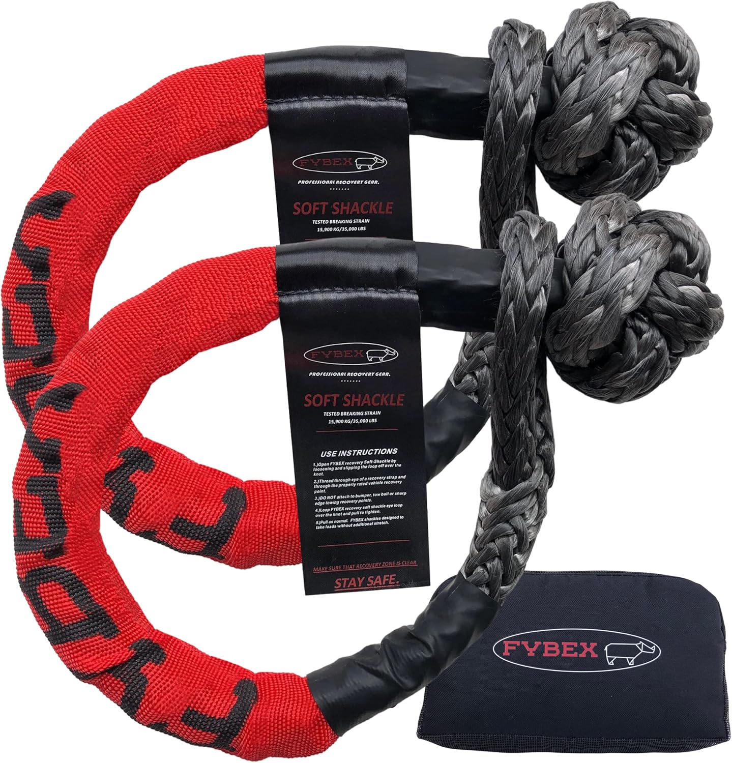FYBEX Synthetic Soft Shackle Recovery Kit Offroad Recovery Gear for Kinetic Rope & Tow Strap - 1/2" Winch Rope Tow Shackles - Professional Soft Shackles for Yacht Marine Off-Road Recovery Gear Pack of 2