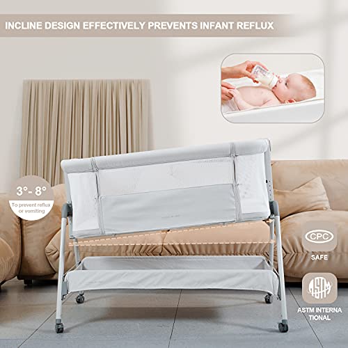 ANGELBLISS Baby Bassinet Bedside Sleeper, Easy Folding Portable Bassinet for Baby Girl with Wheels, Adjustable Height, Included Mattress (Pink)