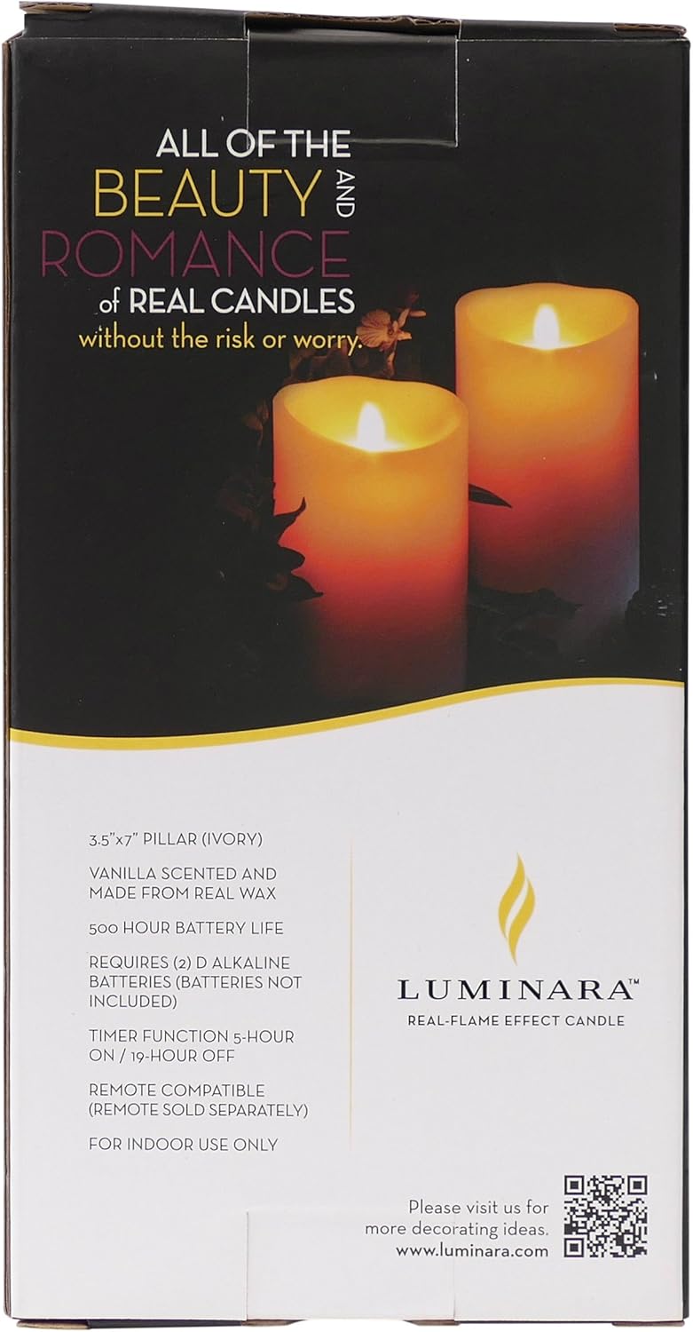 Luminara Flameless Candle: Vanilla Scented Moving Flame Candle with Timer (7" Ivory) Pack of 2